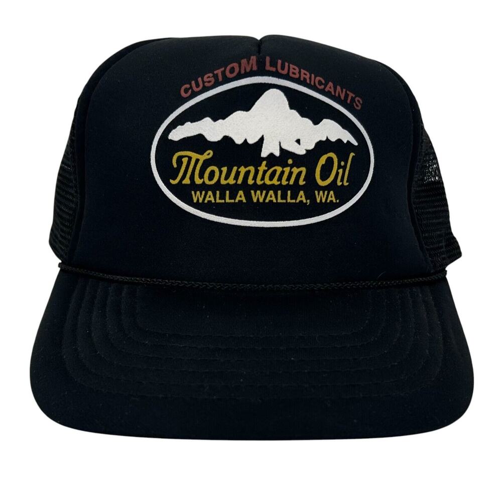 Mountain Oil Custom Lubricants Walla Walla Wa Hat Vtg Black Snapback Trucker Cap